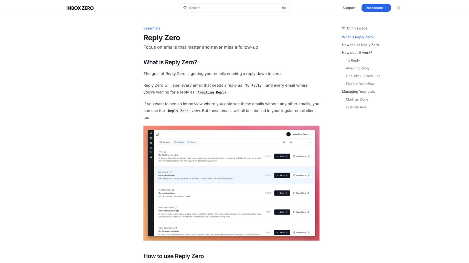 Reply Zero interface showing To Reply and Awaiting Reply email labels for efficient SLA triage